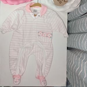White + Pink embroidered Christian Dior baby Romper (Vintage)
